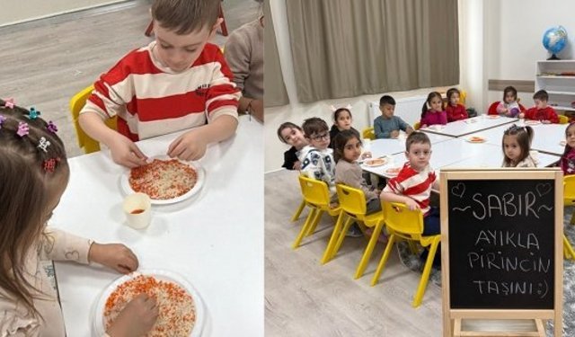 Öğrenciler pirinç ayıklayarak öğrenmenin keyfini yaşadı